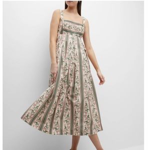 NWT $680 Agua By Agua Bendita Hortensia Square-Neck Floral Poplin Midi Dress M